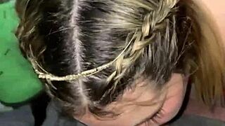 Blonde Slut Gets Throat Grabbed During Blowjob Then Bent Over For Doggystyle Fucking Her Wet Pussy