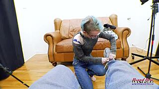 Exotic Skinny Coed Raven Fingers Shaved Pussy and Sucks Cock