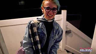 Exotic Skinny Coed Raven Fingers Shaved Pussy and Sucks Cock