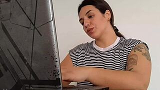 Carla lets out bold farts while working hard.