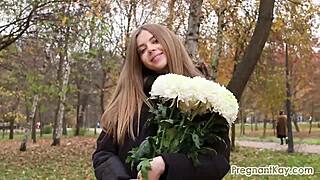 nine months pregnant, long walks drain me so much, russian teen struggles outdoors