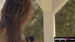 Skinny Busty Blondie Miss Zita Strips Naked on Porch