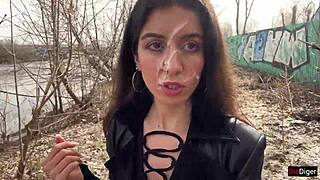 Cumwalk Shock - Girl's Face Covered In Park.