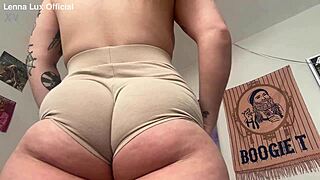 Thick blonde slut teases with her fat ass in jerk off instructions.