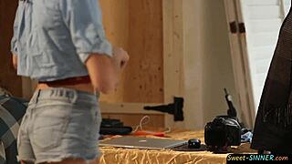 A sexy teenage model has sex with the man who is taking her pictures