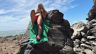 Teen with Perfect Body Moans During Risky Anal on Public Beach