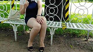 Sexy legs strut in high heels at park