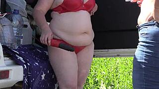 Mature lesbians with big asses caught outdoors by voyeur’s hidden camera.