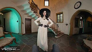 Busty brunette Lady Dimitrescu bangs in Resident Evil cosplay parody