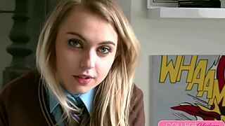 Naughty college babe Chloe toys her wet pussy, soaking the couch completely