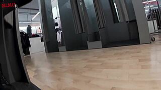 Italian Threesome Footjob in Mall Changing Room