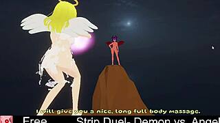 Strip Duel Between Demon and Angel in Erotic Game