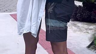 Naughty wife fucks stud in street and car while cuckold films!