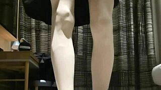 Tranny Femboy in Black Dress Strokes for Huge Cumshot