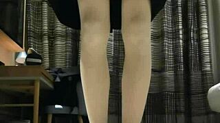 Tranny Femboy in Black Dress Strokes for Huge Cumshot