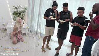 Larissa Leite in P-Sluts Vol 64 takes 4 big black cocks with footjob action