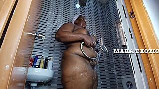 ebony nigerian couple bangs standing doggystyle in steamy shower - mara exotic
