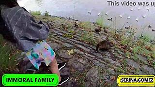 Duck feeding turns into dick sucking as Serina swallows Dean's load