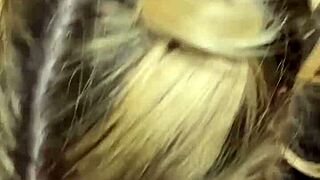 Blonde Latina Slut Sucks Cock in Public Cinema Bathroom