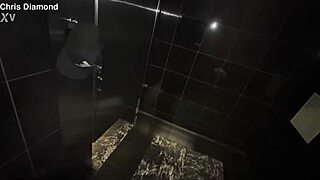 Horny brunette gobbles my cock in hotel bathroom