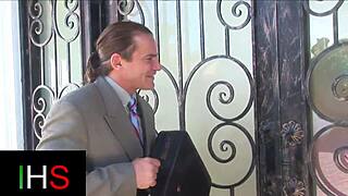 Gorgeous brunette bent over, pussy licked and fucked hard