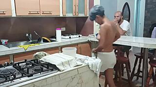 Great Sexy Stepsister Fucks in Kitchen! Skinny Tattooed Housewife with Big Ass and Natural Tits on Bed!