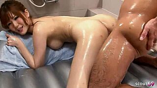 intense nuru massage turns into rough sex with tiny japanese teen by older guy.