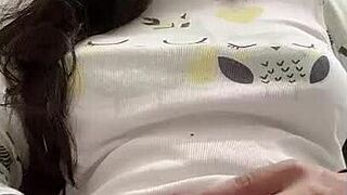 Shemale Clamps Hair on Cock While Masturbating Solo