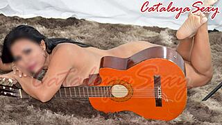 Latina Model Strips Naked with Guitar in Sensual Poses