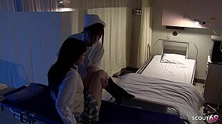 Japanese teen nurse seduces for rough Halloween cosplay sex at hospital