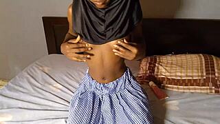 ebony with small boobs handles massive cock