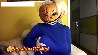 happy halloween pervs, big boobs pumpkin cosplay cam recorded