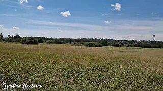 I fucked the skinny girl next door in the Russian field