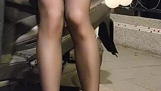 Shemale Ting Xuan in Office Suit Plays Outdoors with Toy