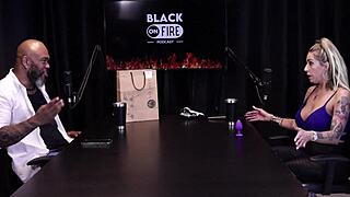 Julia Fontanelli, gangster's wife, humiliated on outdoor saddle with sheer red see-through, ass exposed, orgasms from dirty talk by black couple.