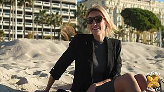 Blonde milf Anouk teases with big tits in lingerie before first assfucking session