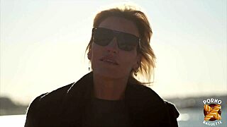 Blonde milf Anouk teases with big tits in lingerie before first assfucking session