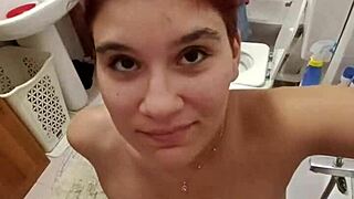 Chiara Takes Golden Shower on Tits in Italian Bathroom