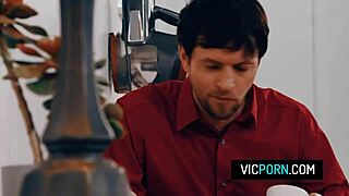 Hot milf stuck under table, no panties, rough doggystyle fucking.