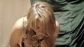 Homemade whore slapped in harness with dirty talk and magicwand