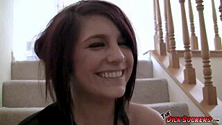 Amateur model Haley performs oral sex for cash and gags on huge cum load