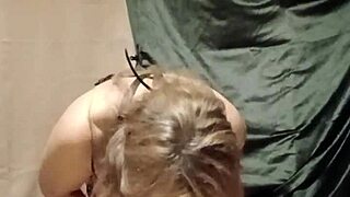 Homemade whore slapped in harness with dirty talk and magicwand