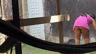 Curvy Girlfriend in Dorm Begs Neighbor for Taboo Help with Cucumber Play