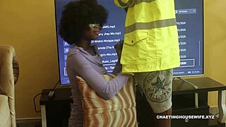 Hey, check out this hard sex between a housewife and handy man, with blowjob, doggystyle, riding, and rough sucking.