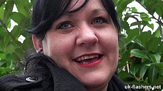 Chubby British amateur rubs in public spots