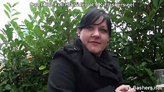 Chubby British amateur rubs in public spots