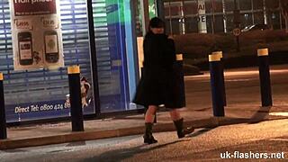 Chubby British amateur rubs in public spots