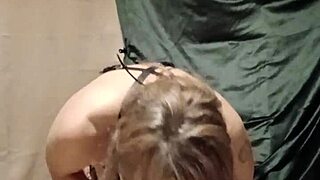 Homemade whore slapped in harness with dirty talk and magicwand