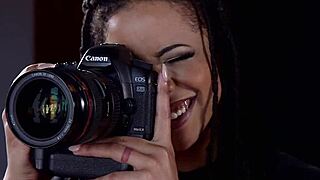 tied up ebony journalist submits to rough threesome bondage