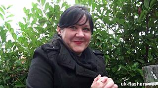 Chubby British amateur rubs in public spots